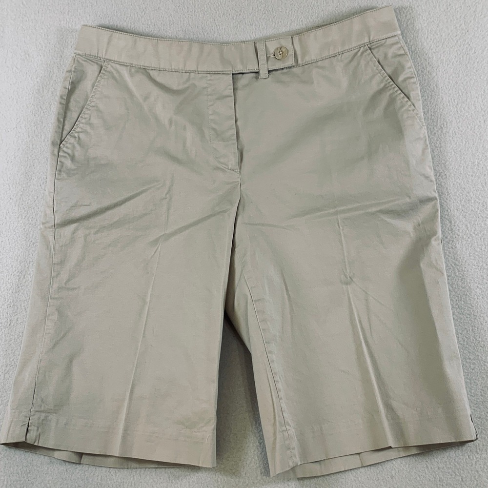 Coldwater Creek Women's 14 Khaki Stretch Bermuda Shorts‎ 12" Inseam Cotton Blend